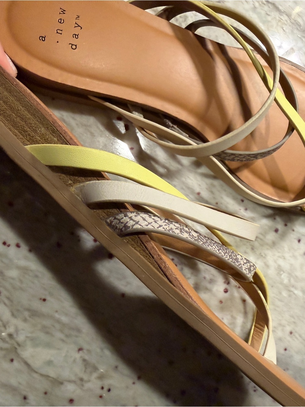 A New Day Multicolor Strappy Flat Sandals Yellow Snake Print | Women’s Size 8